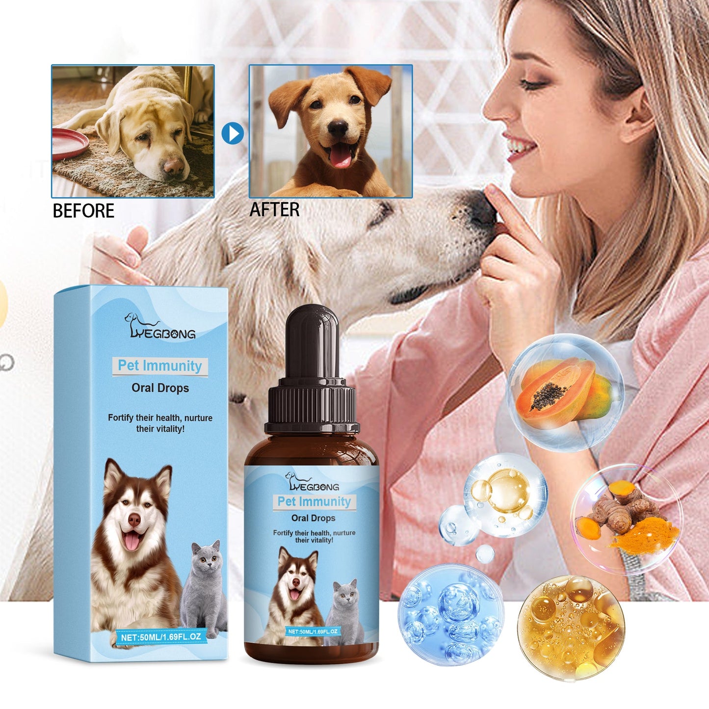 Gouttes de soutien immunitaire premium pour chats et chiens