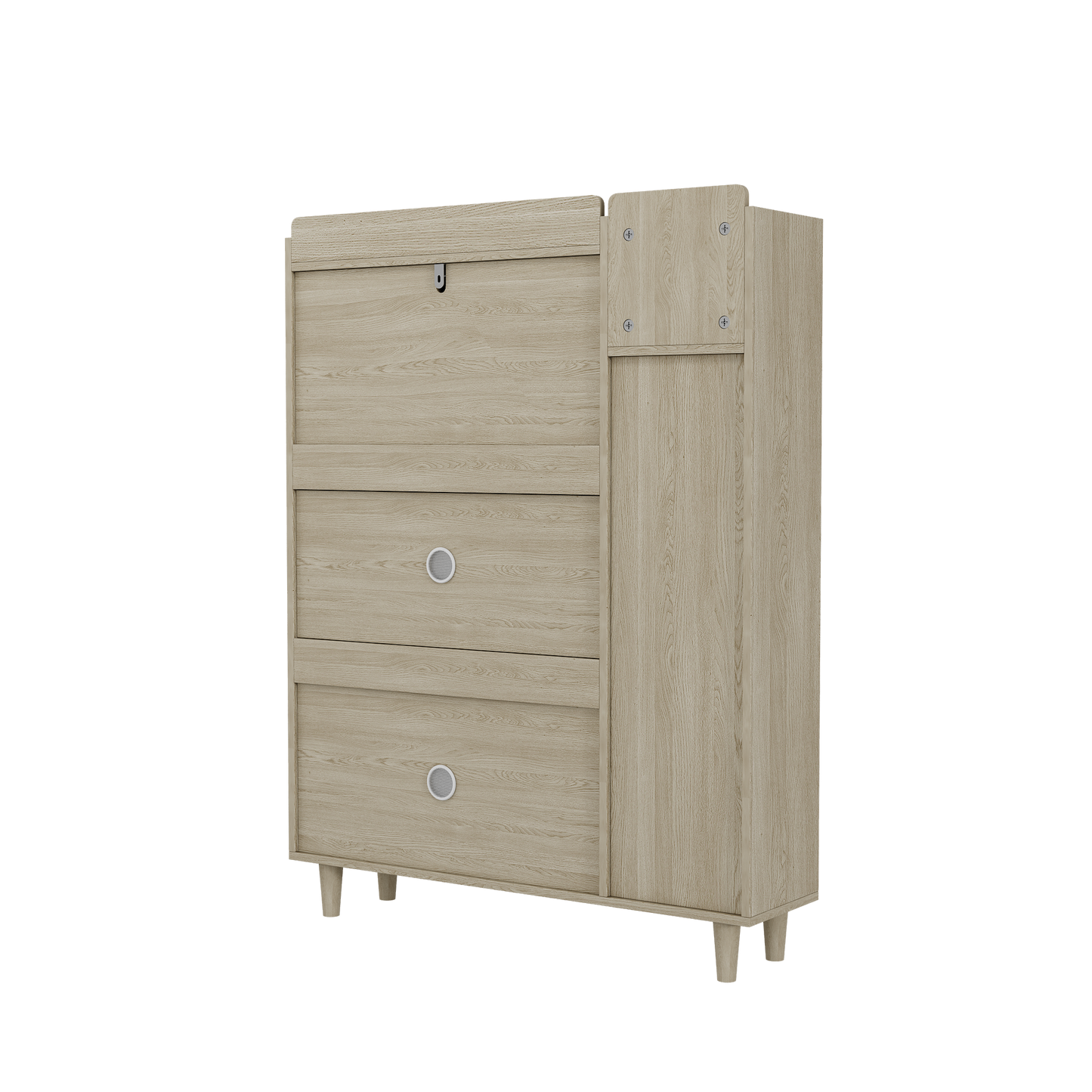 Natural Bohemian style shoe cabinet with 3 rattan flip drawers, 3 square shelves, and 1 storage drawer,  Natural - Korvel
