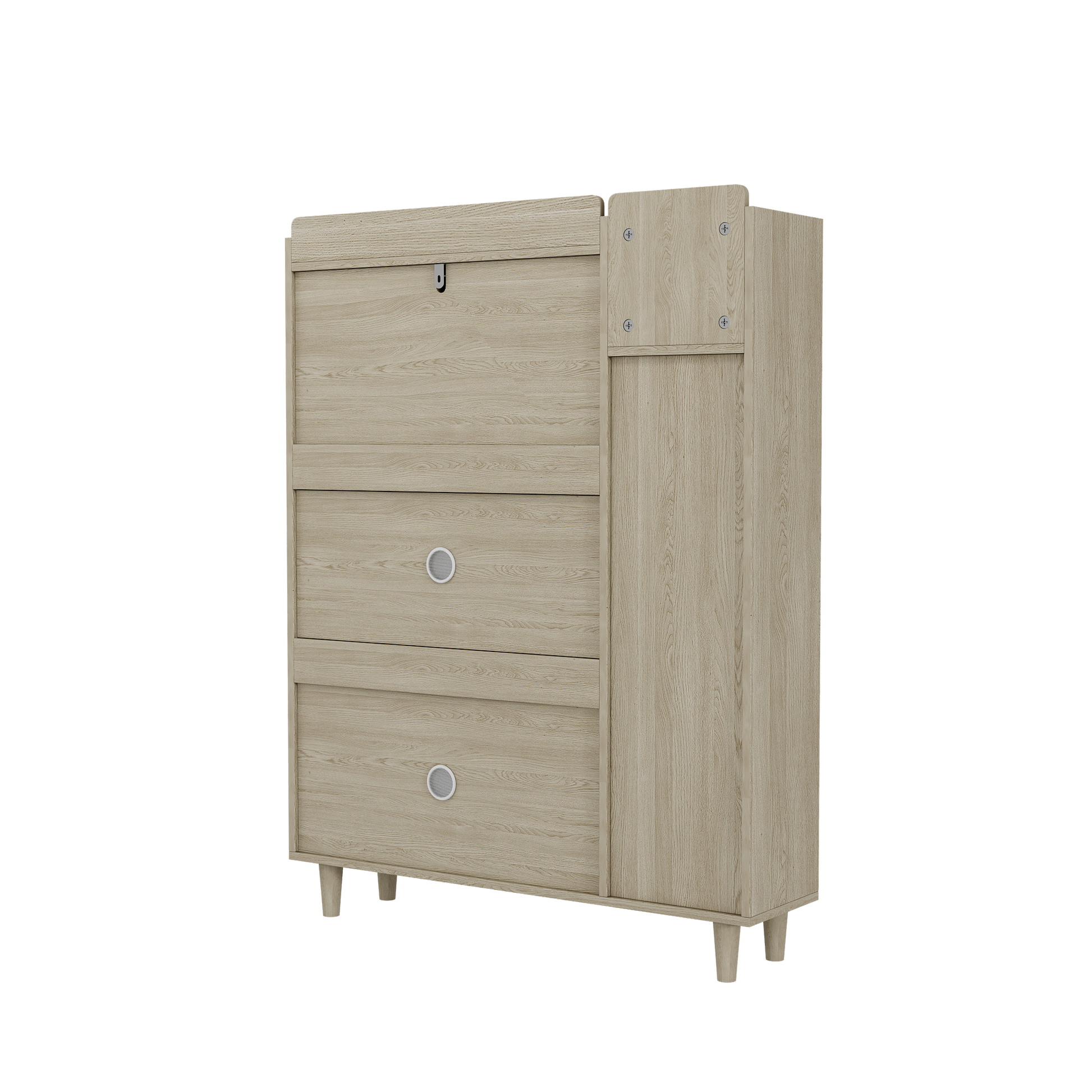 Natural Bohemian style shoe cabinet with 3 rattan flip drawers, 3 square shelves, and 1 storage drawer,  Natural - Korvel