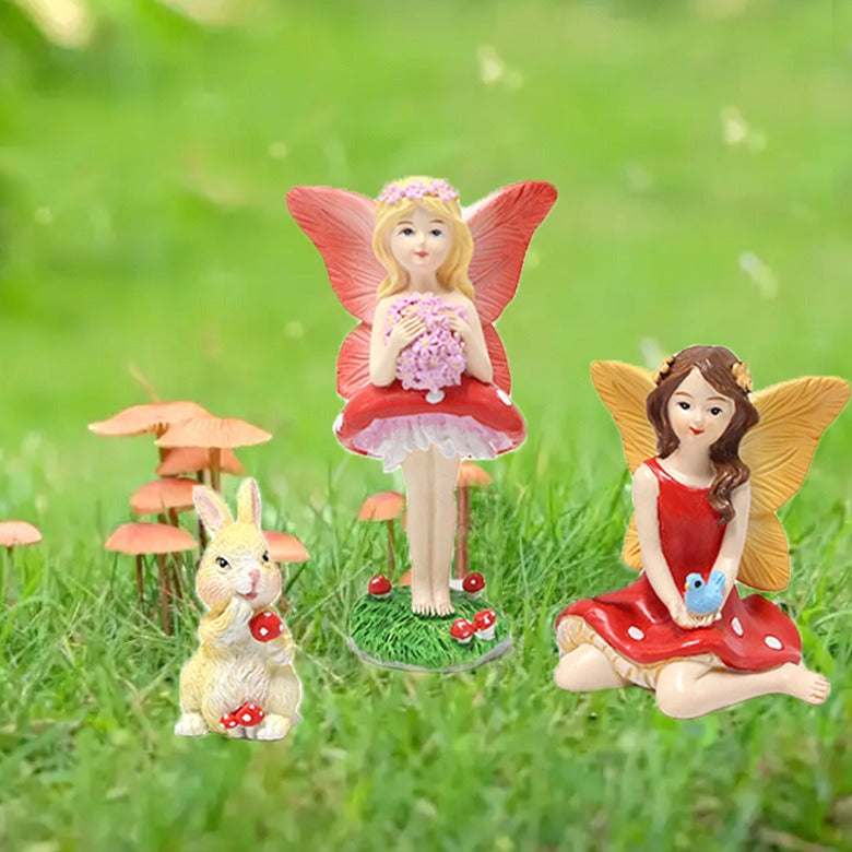 Creative resin elf statue with mushroom flower fairy ornaments - Korvel