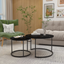 A set of nested coffee tables, 27.6-inch round coffee table, wooden marble patterned tabletop, sturdy metal frame (black) - Korvel