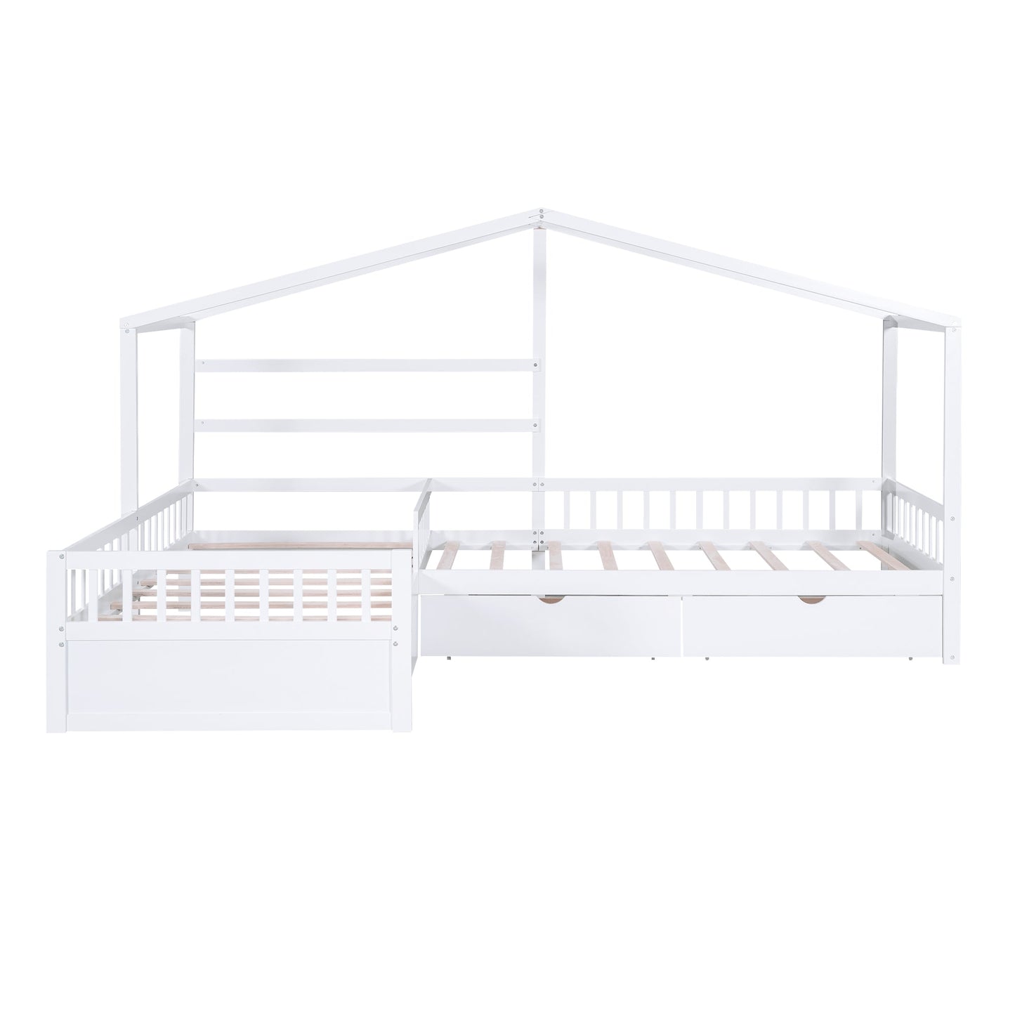 Twin Size House Platform Bed with Three Storage Drawers White - Korvel