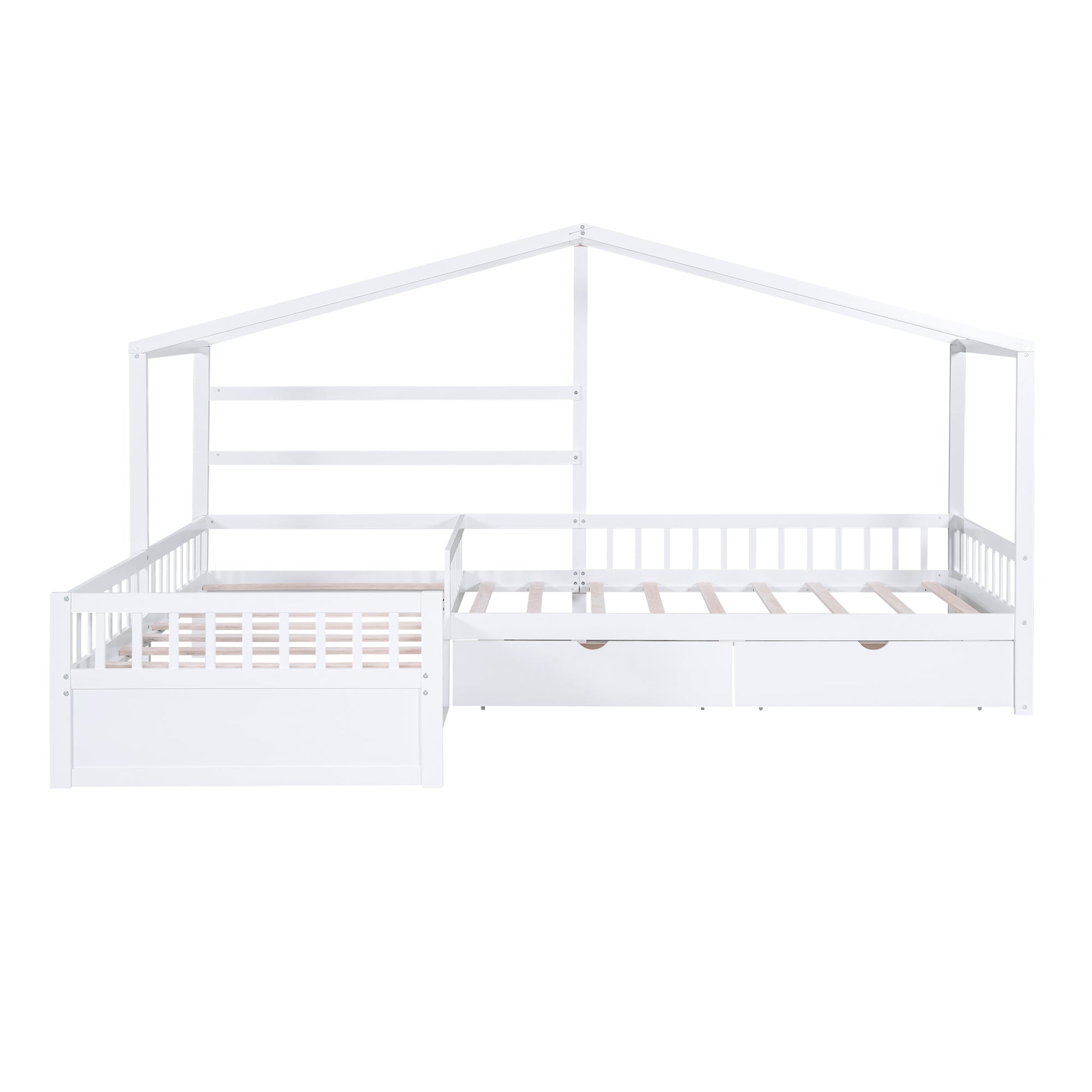 Twin Size House Platform Bed with Three Storage Drawers White - Korvel