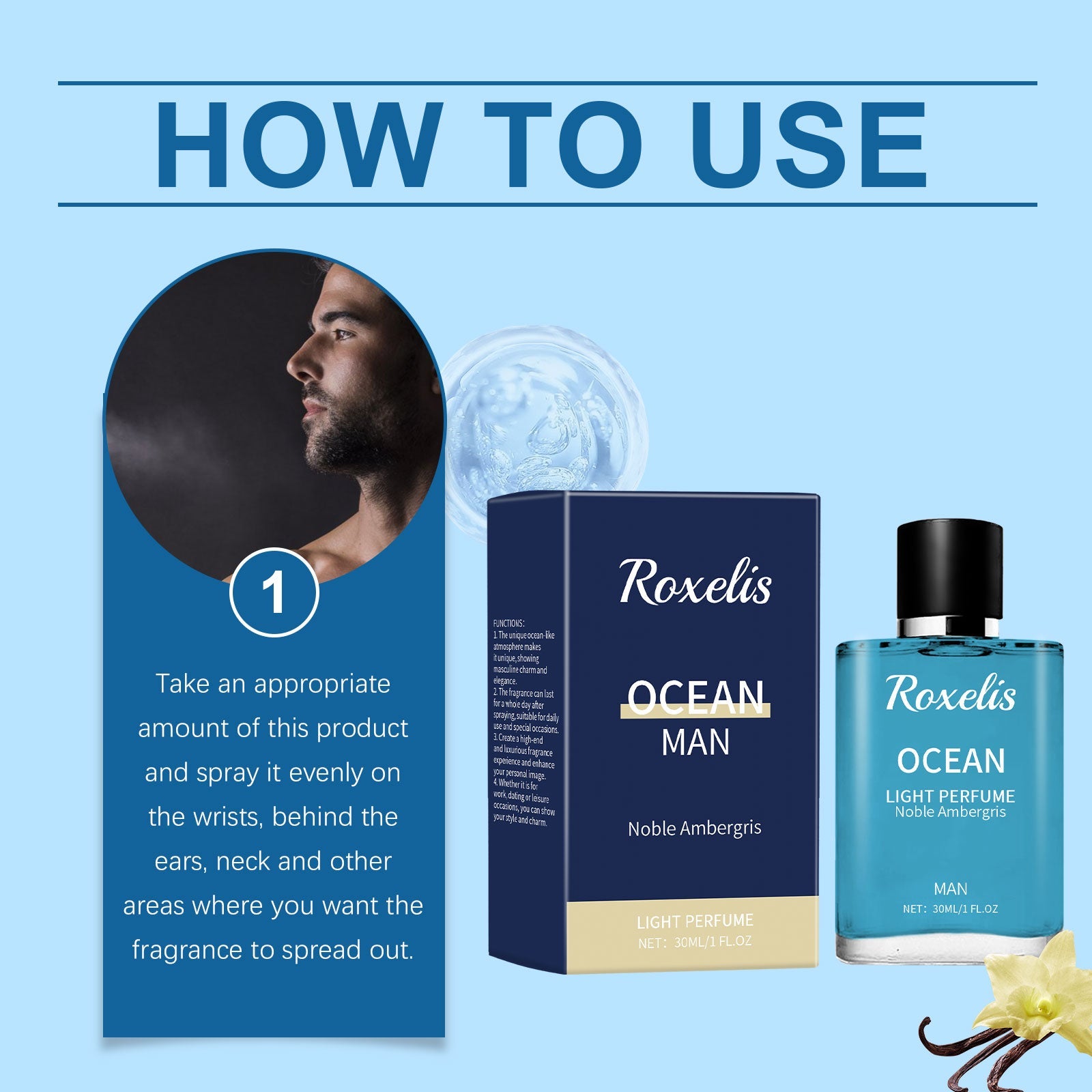 Ambergris Blue Ocean Perfume Men's Charm Atmosphere Permanent Light Fragrance Ocean Blue Notes - Korvel