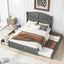 Wood Queen Size Platform Bed with Twin Size Trundle and 2 Drawers  Antique Gray - Korvel