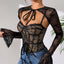 Lace sexy mesh see through backless long sleeved shawl new two-piece set spicy girl camisole vest - Korvel
