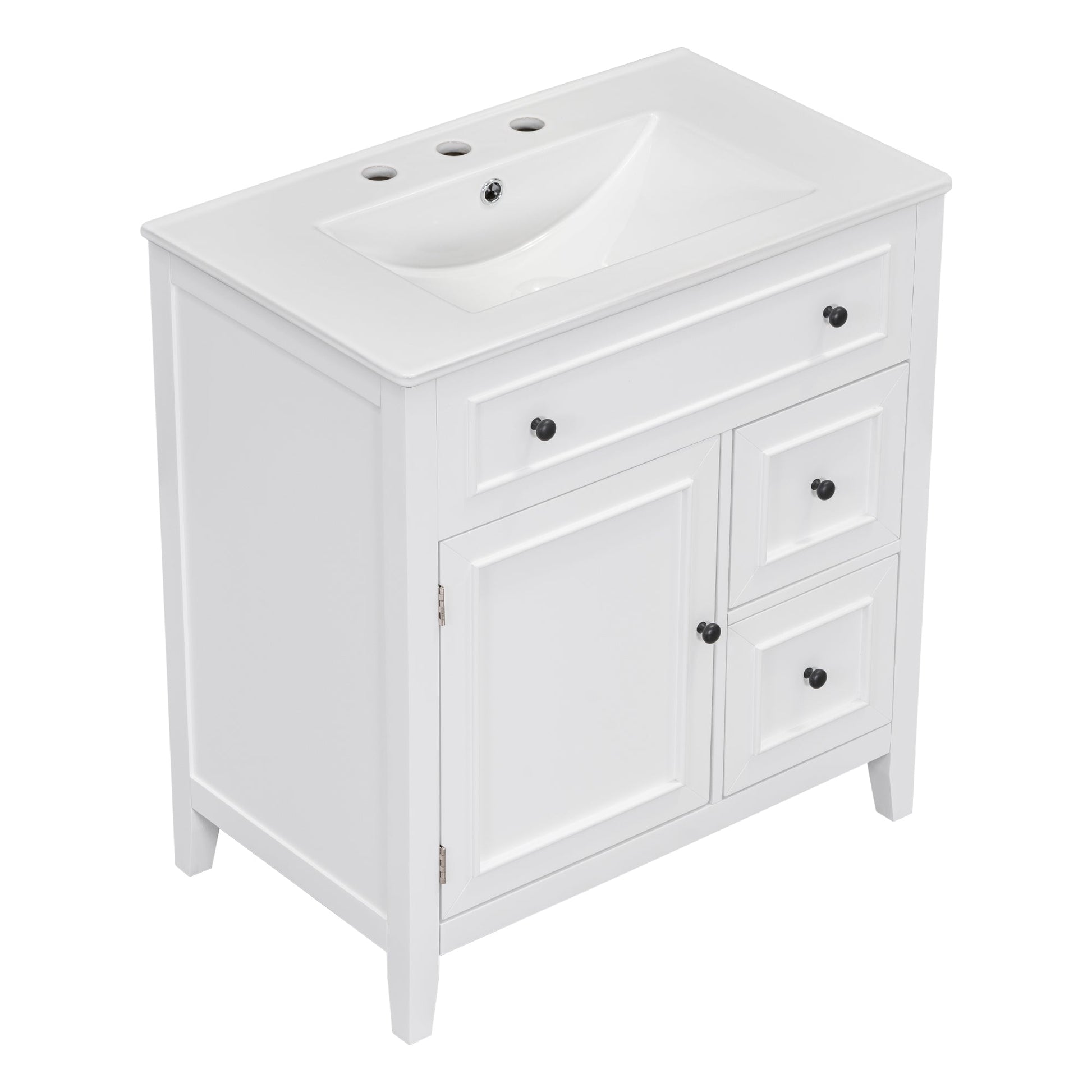 30" Bathroom Vanity with Sink Top, Bathroom Vanity Cabinet with Door and Two Drawers, Solid Wood Frame, One Package, White - Korvel