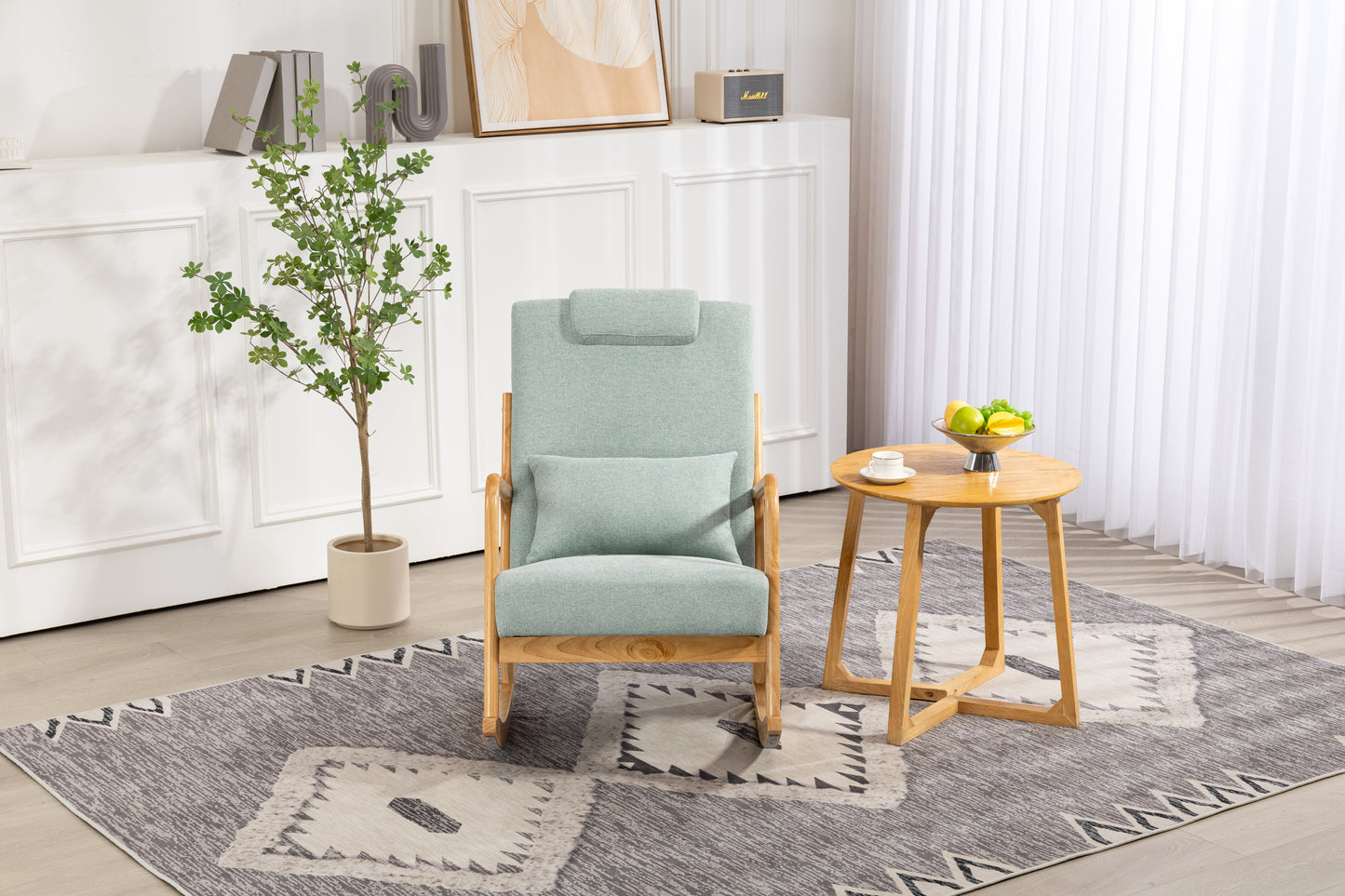 Premium Upholstered Rocking Chair with Lumbar Pillow