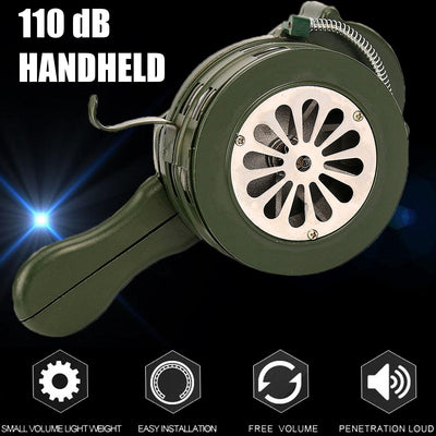 110dB Green Aluminium alloy Crank Hand Operated Air Raid Emergency Safety Alarm Buzzer Home Self Protection Security - Korvel