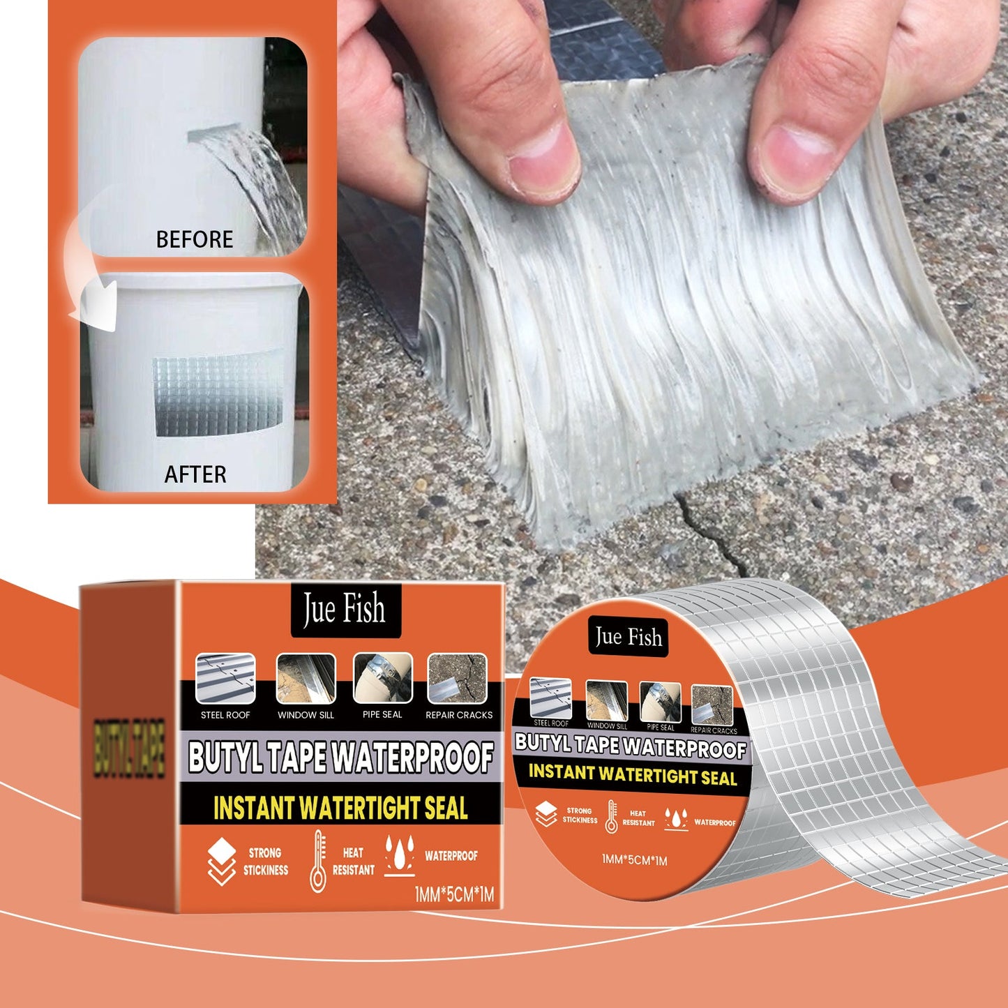 Waterproof Butyl Tape, Roof Repair Leakage Plugging Moisture-Proof High-Stick Self-Adhesive Aluminum Foil Waterproof Roll - Korvel
