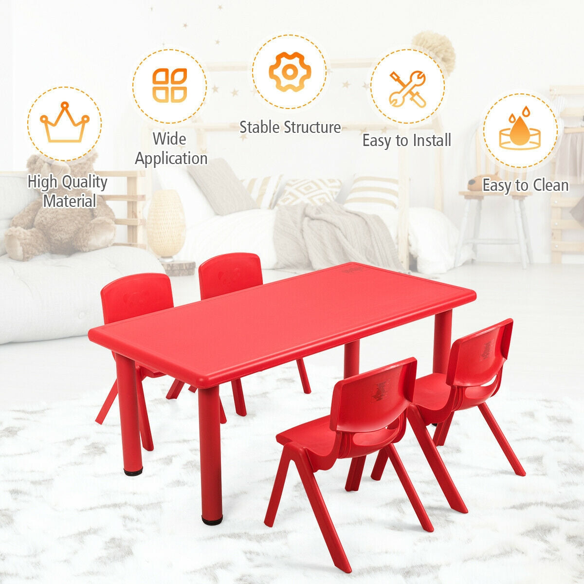 Paquete de 4 Sillas Apilables para Niños - Rojo