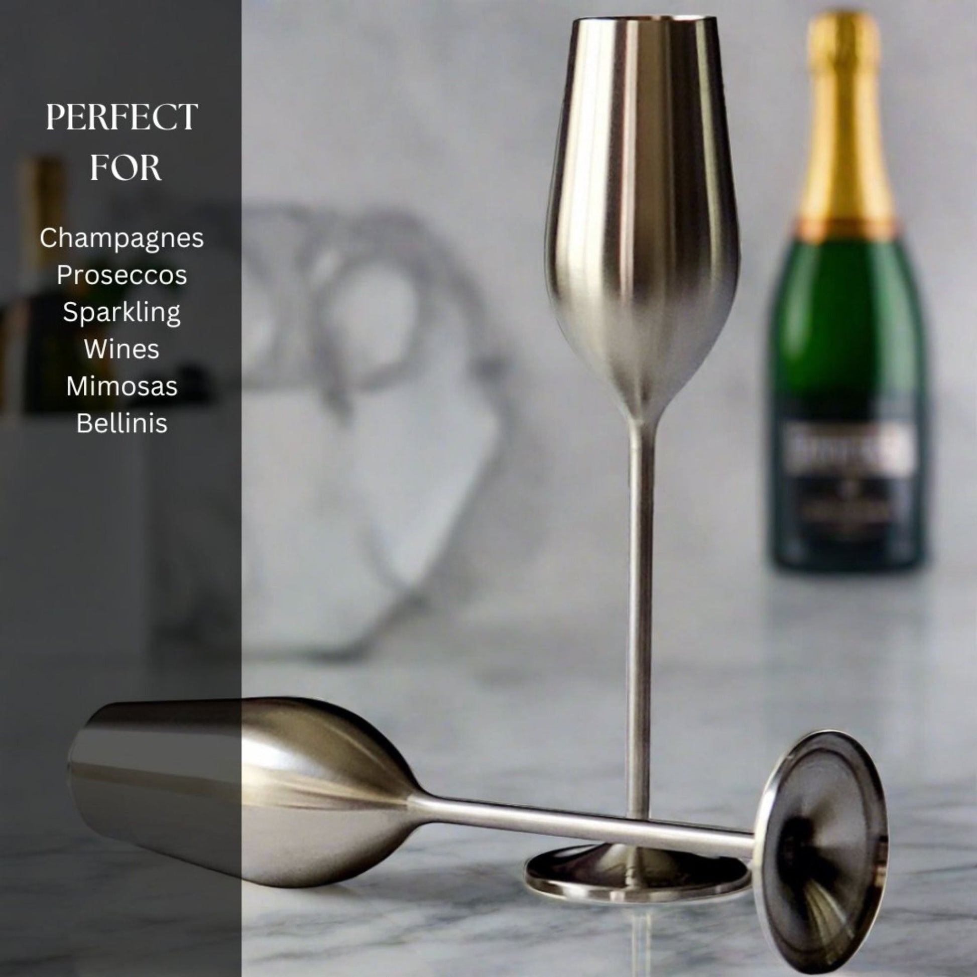 Elegant Stainless Steel Champagne Flutes (Set of 2) - Korvel