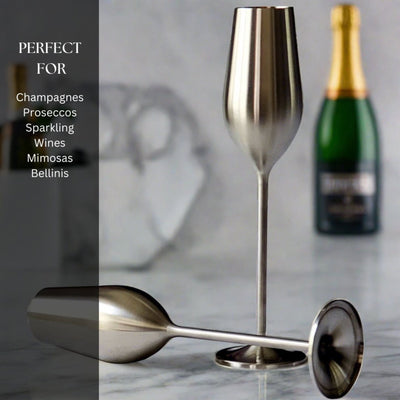 Elegant Stainless Steel Champagne Flutes (Set of 2) - Korvel