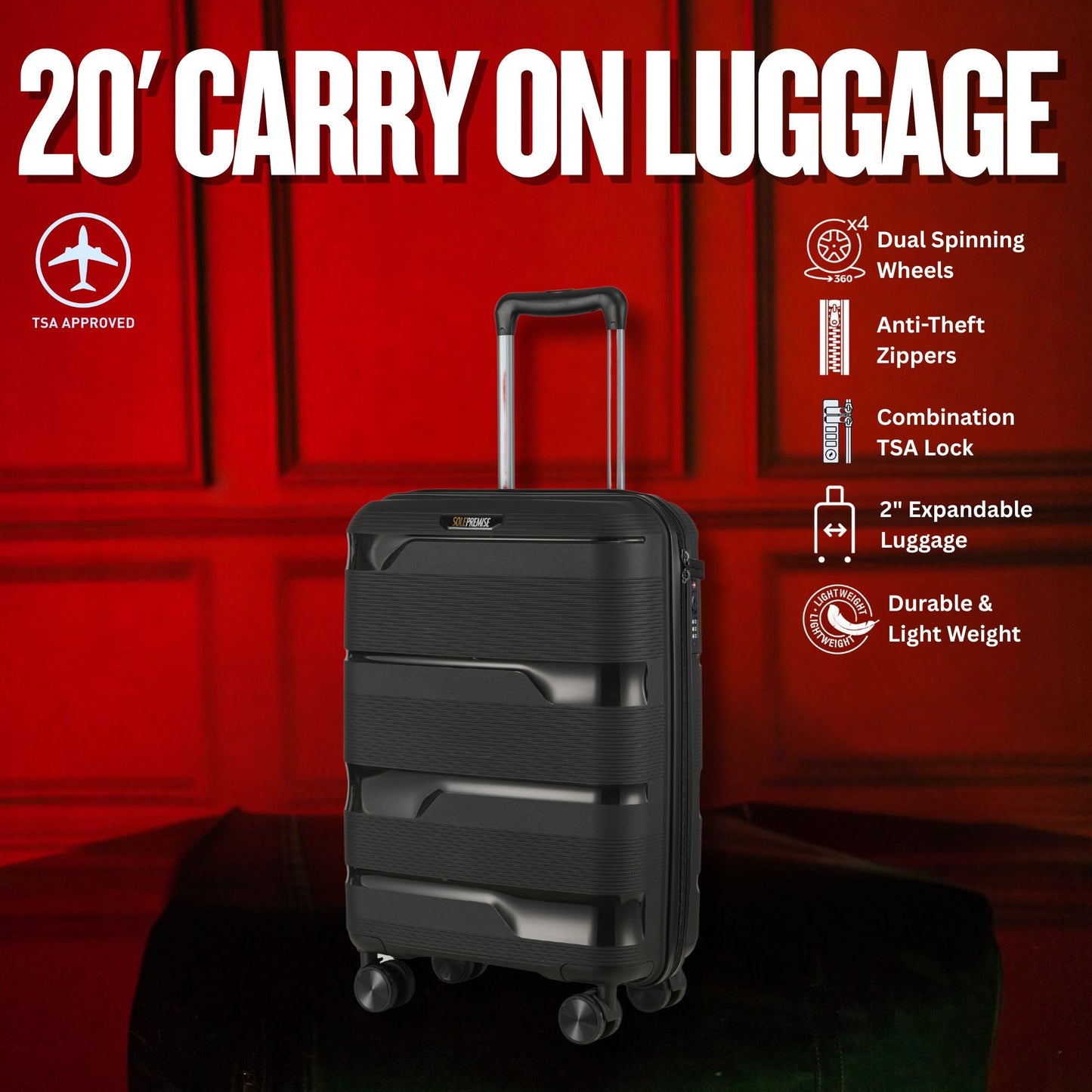 Stylish Black Hardcase Luggage Set - 28', 24', 20' Sizes - Korvel