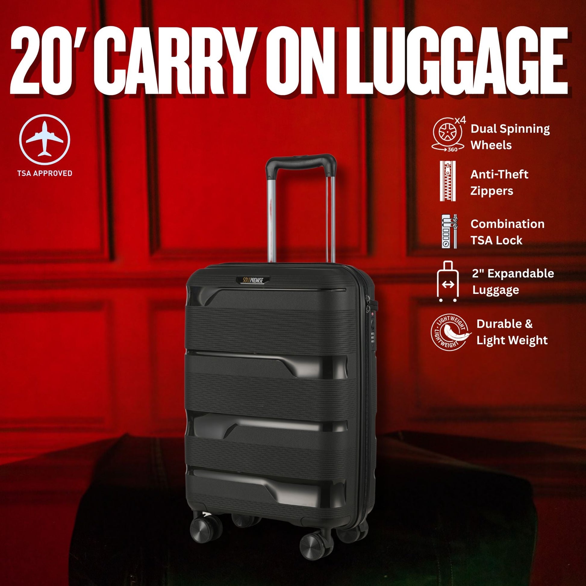 Stylish Black Hardcase Luggage Set - 28', 24', 20' Sizes - Korvel