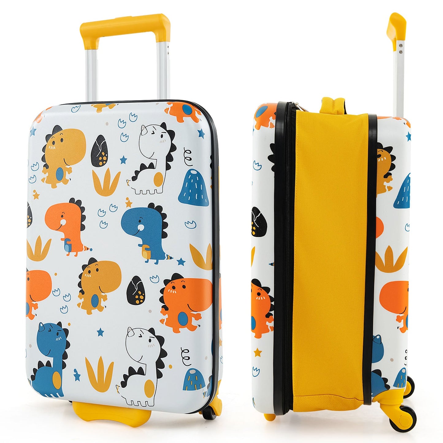 20 Inch Kids Rolling Luggage - Foldable Hardshell Suitcase - Yellow