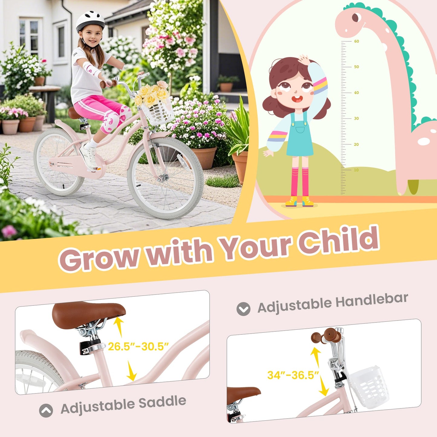Bicicleta para Niños de 20 Pulgadas con Patín para Niños y Niñas