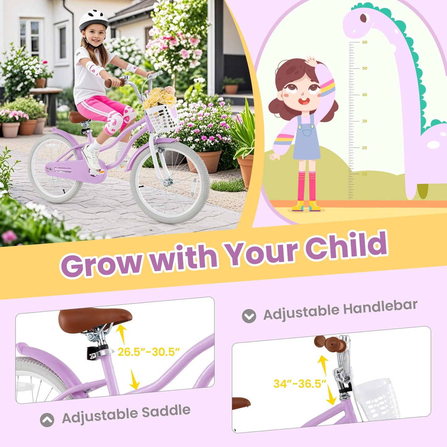Bicicleta Ajustable para Niños de 20 Pulgadas con Sistema de Doble Freno