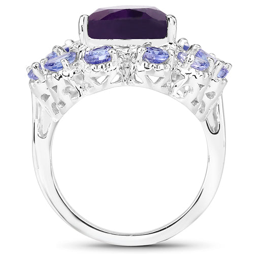 Bague en argent sterling de 5,82 carats avec améthyste et tanzanite véritables