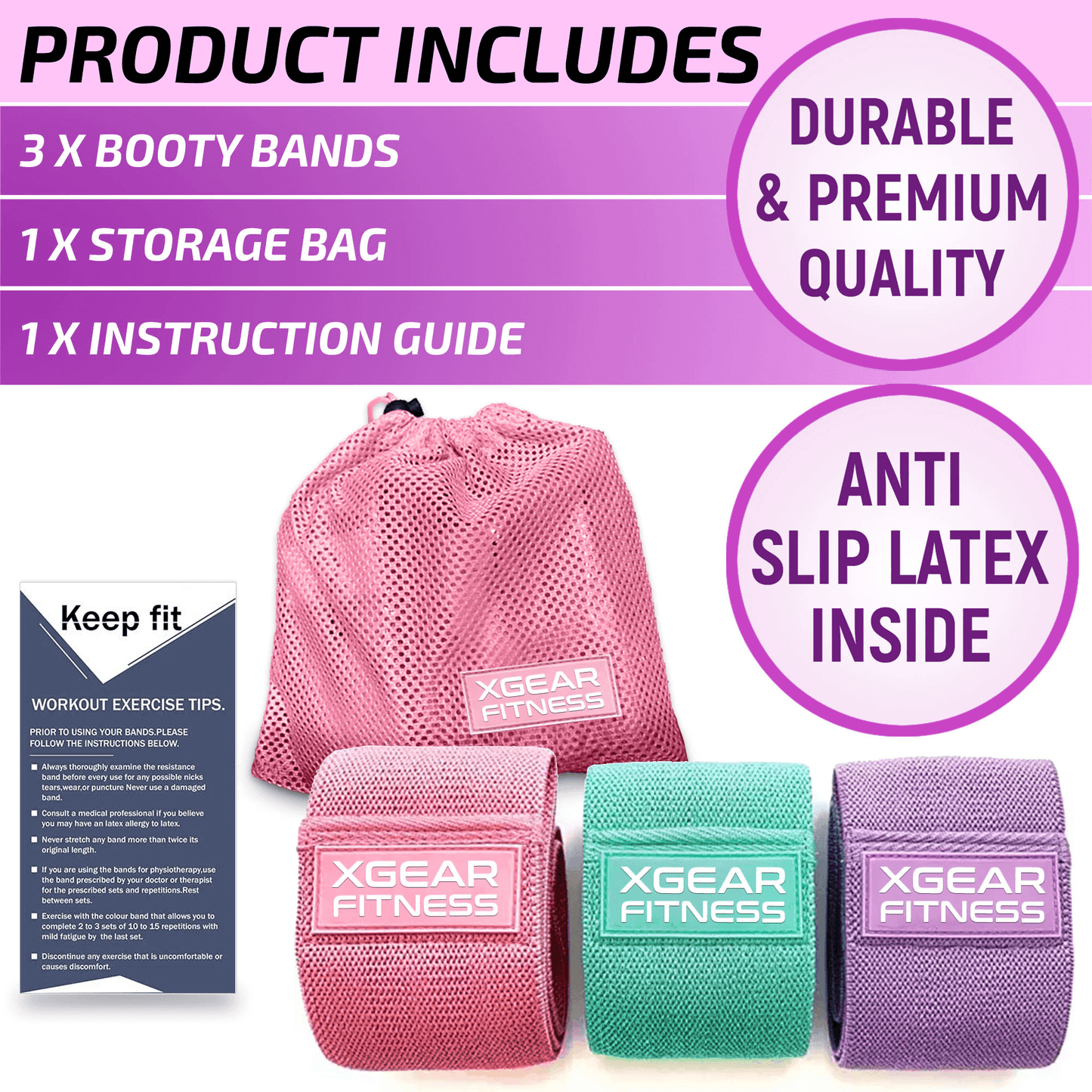 Juego de 3 bandas de resistencia para mujeres XGear Fitness