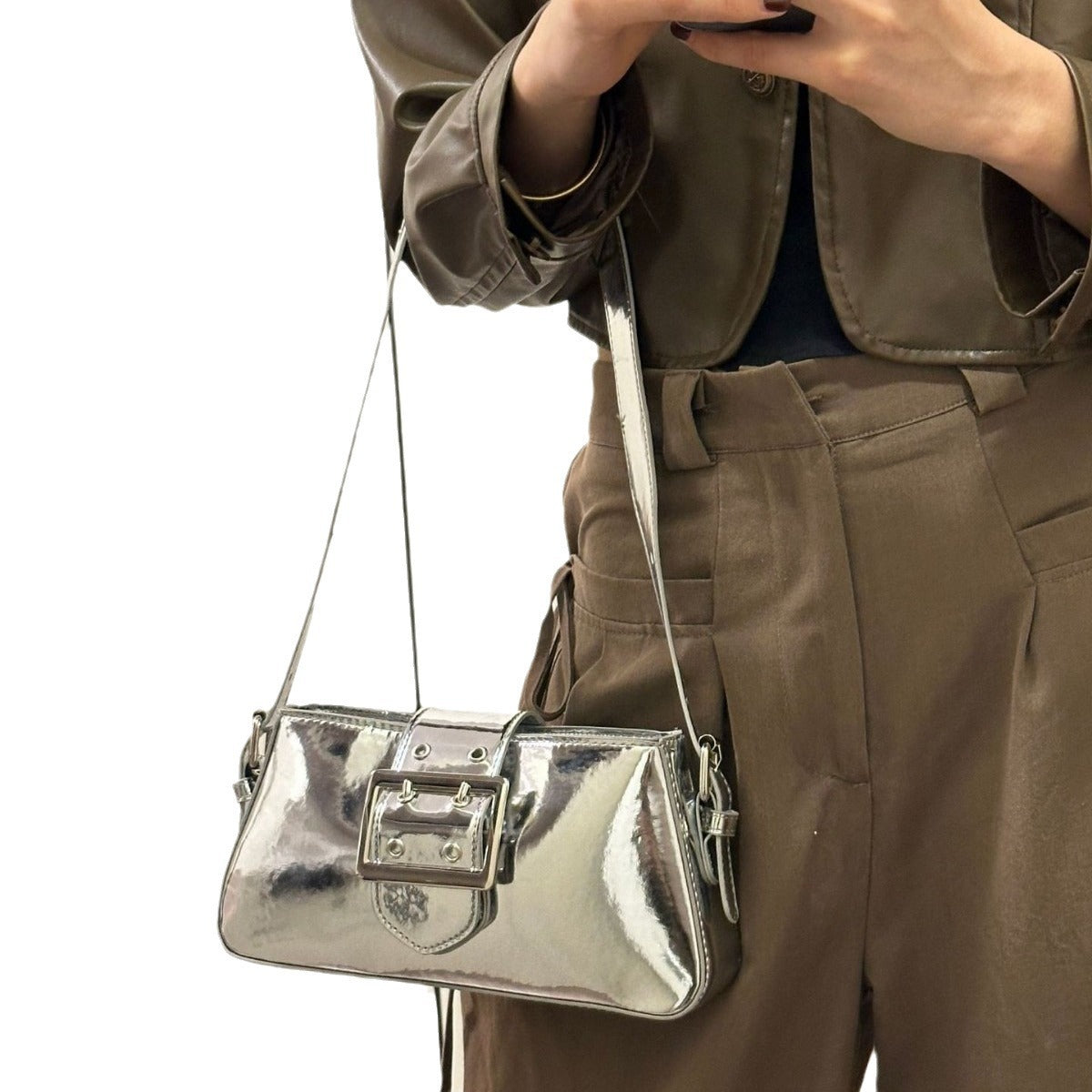 Chic Silver Patent Leather Crossbody Bag