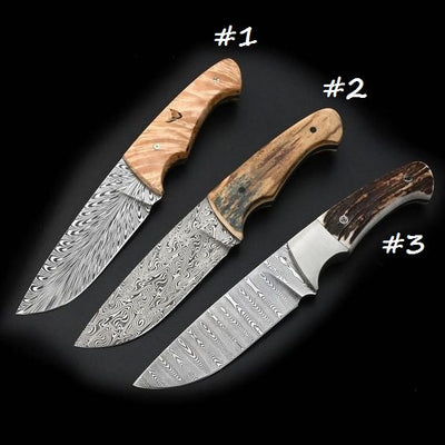 Premium Damascus Steel Hunting Knives - 9.25 Inches with Unique Handle Designs - Korvel