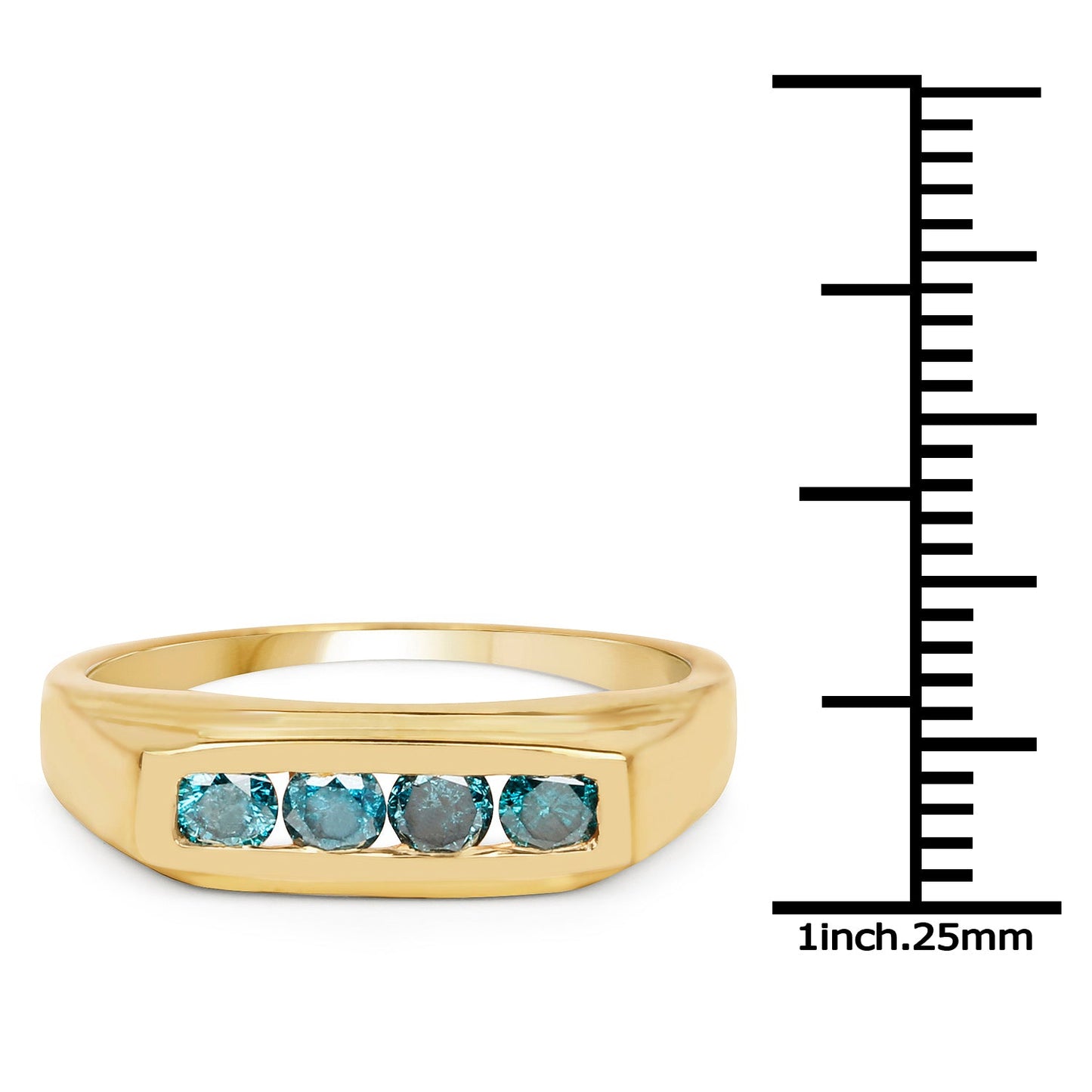 14K Yellow Gold Plated Blue Diamond Sterling Silver Ring