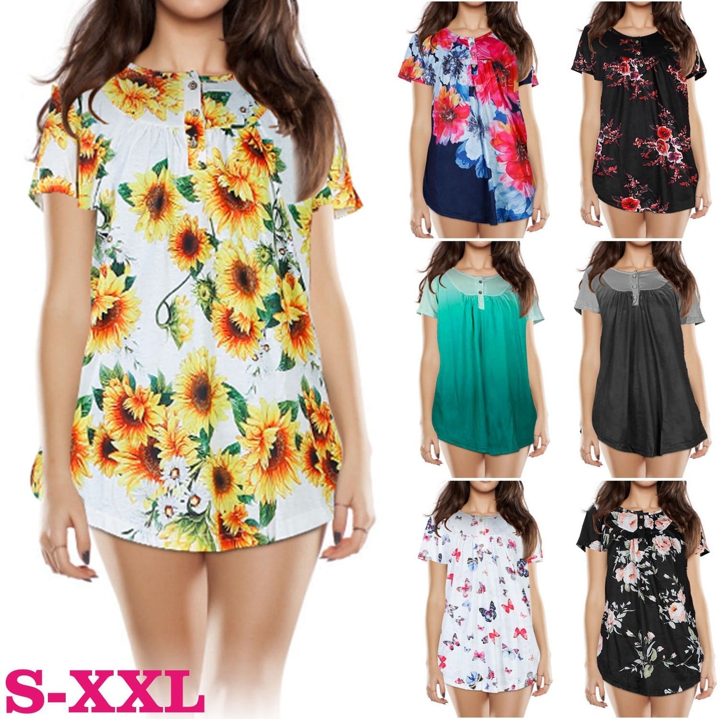 Women’s Casual Floral Printed Short Sleeve Blouse