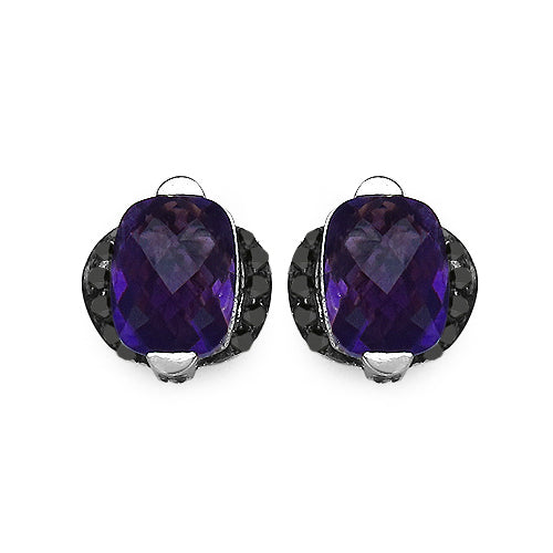 3.14 Carat Genuine Amethyst & Black Diamond Earrings