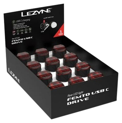 Lezyne Femto USB-C Drive Taillight - Paquete de 12 Negro