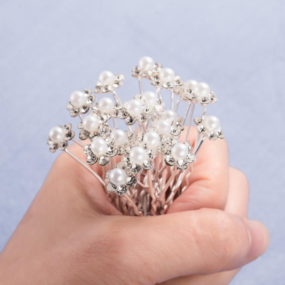 20Pcs Bridal Pearl Flower Hair Pins - Elegant Wedding Accessories