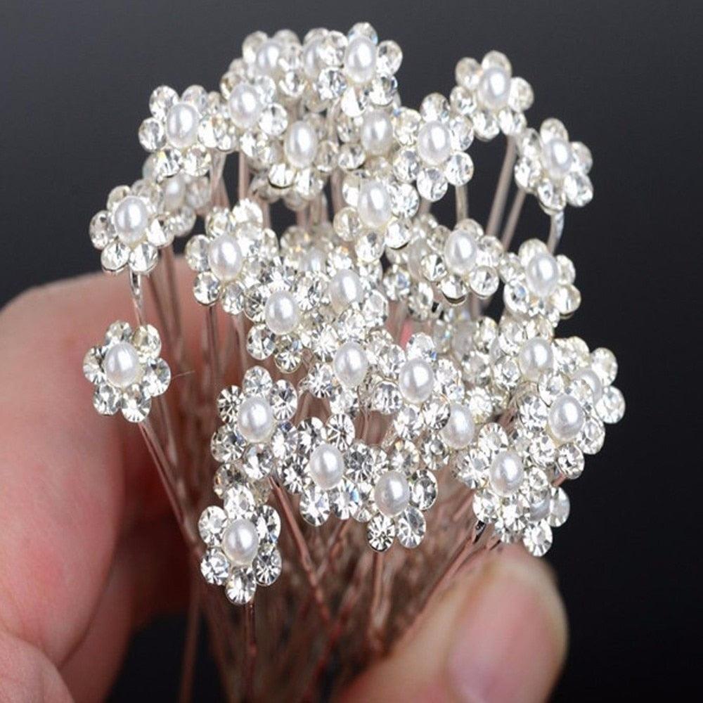 20Pcs Bridal Pearl Flower Hair Pins - Elegant Wedding Accessories