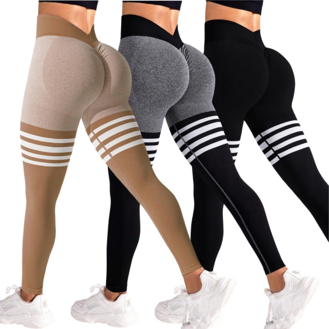 High Waist Striped Outdoor Sports Tights for Women