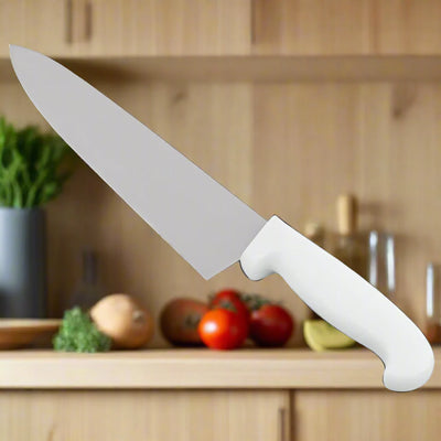 Premium Chef Knife with White Handle - Serrated or Straight Edge