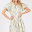 Vestido Mini Elegante de Verano con Ojal Floral y Mangas Abullonadas