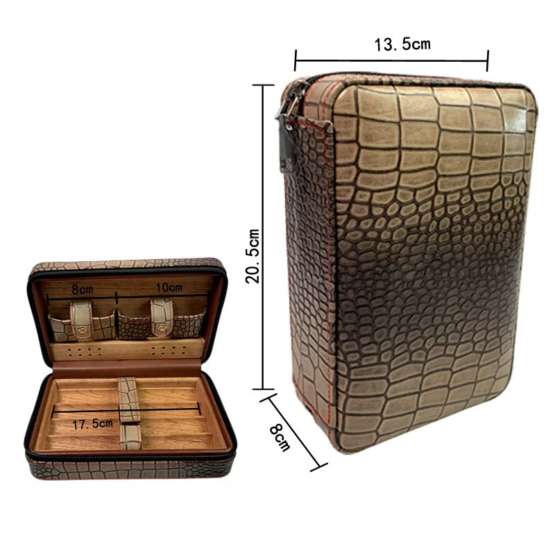 Carved version cigar box portable cedar wood cigar moisturizing box cowhide cigar box storage box Gaoxiba - Korvel