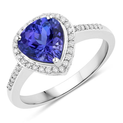 Bague en Or Blanc 14K avec Tanzanite et Diamants Blancs de 2,33 Carats