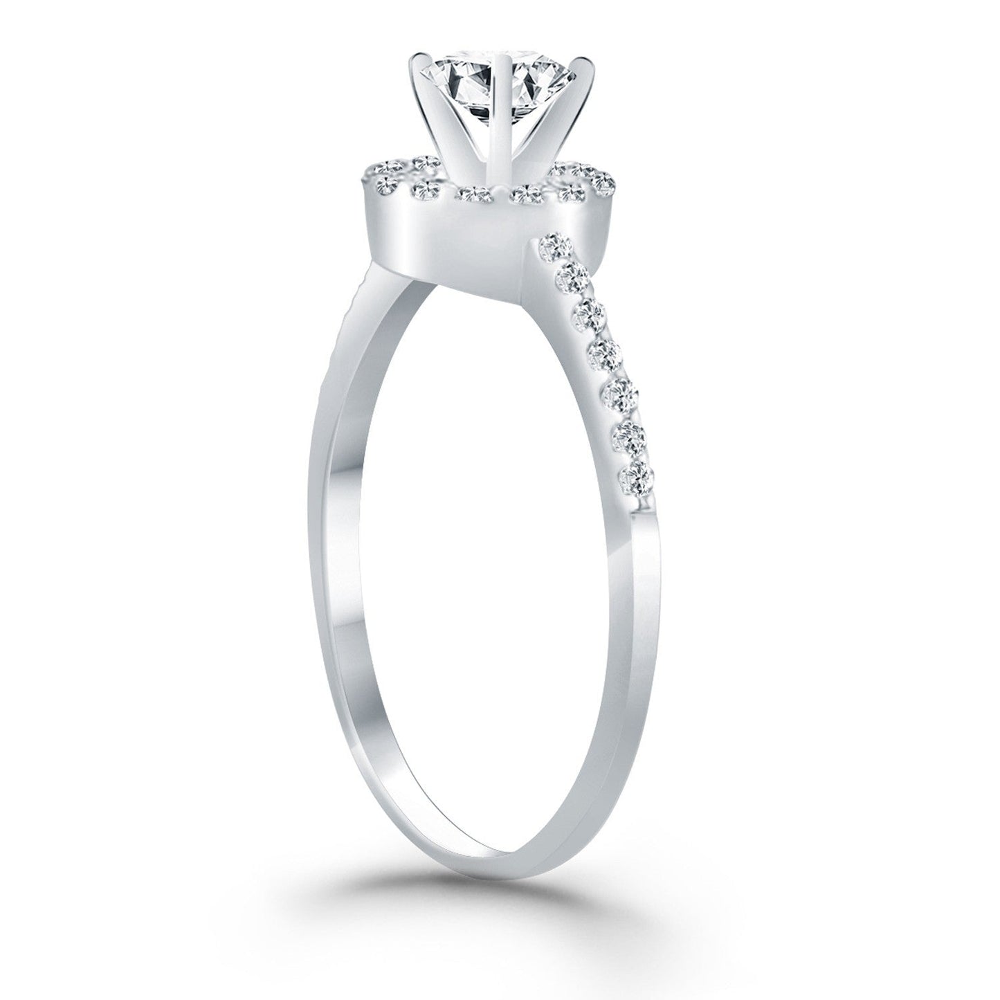 Bague de fiançailles en or blanc 14 carats avec halo de diamants