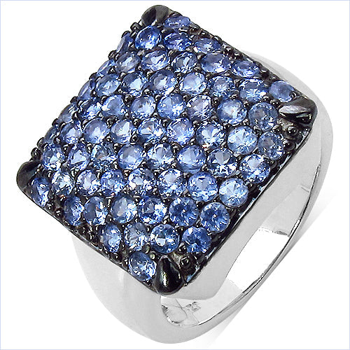 Bague de fiançailles en argent sterling avec tanzanite véritable de 2,21 carats