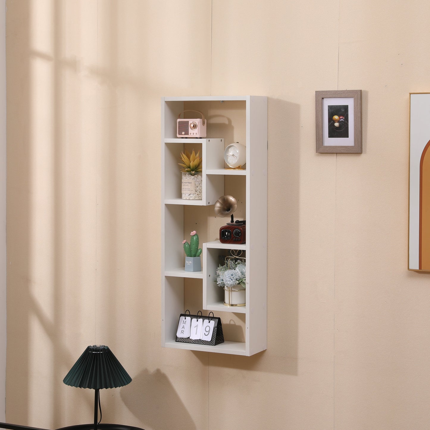 Bookshelf, Freestanding Wood Open Bookcase with 5 Cubes, with 2 keyhole hangers, Home Office Décor Rectangular Storage - Korvel