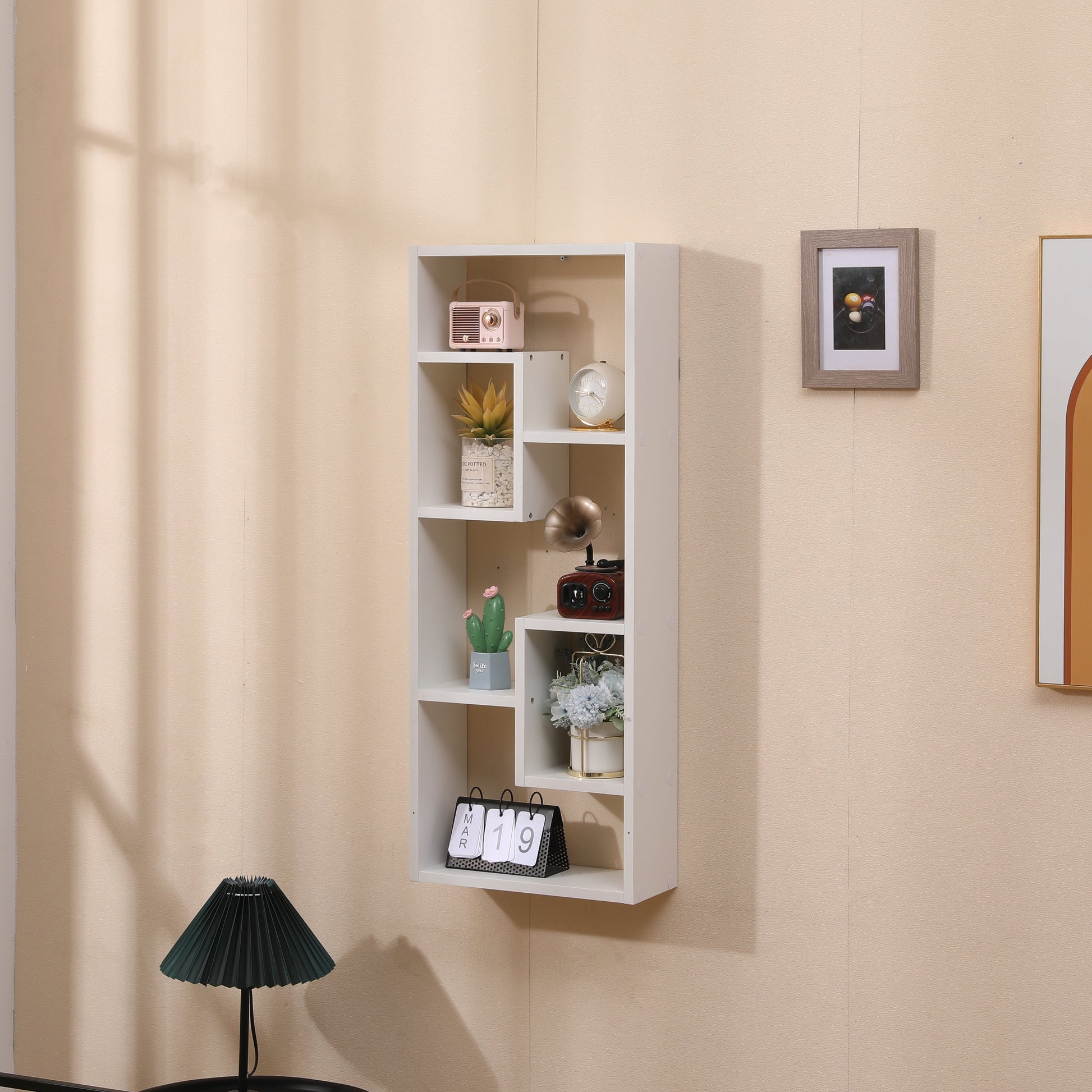 Bookshelf, Freestanding Wood Open Bookcase with 5 Cubes, with 2 keyhole hangers, Home Office Décor Rectangular Storage - Korvel