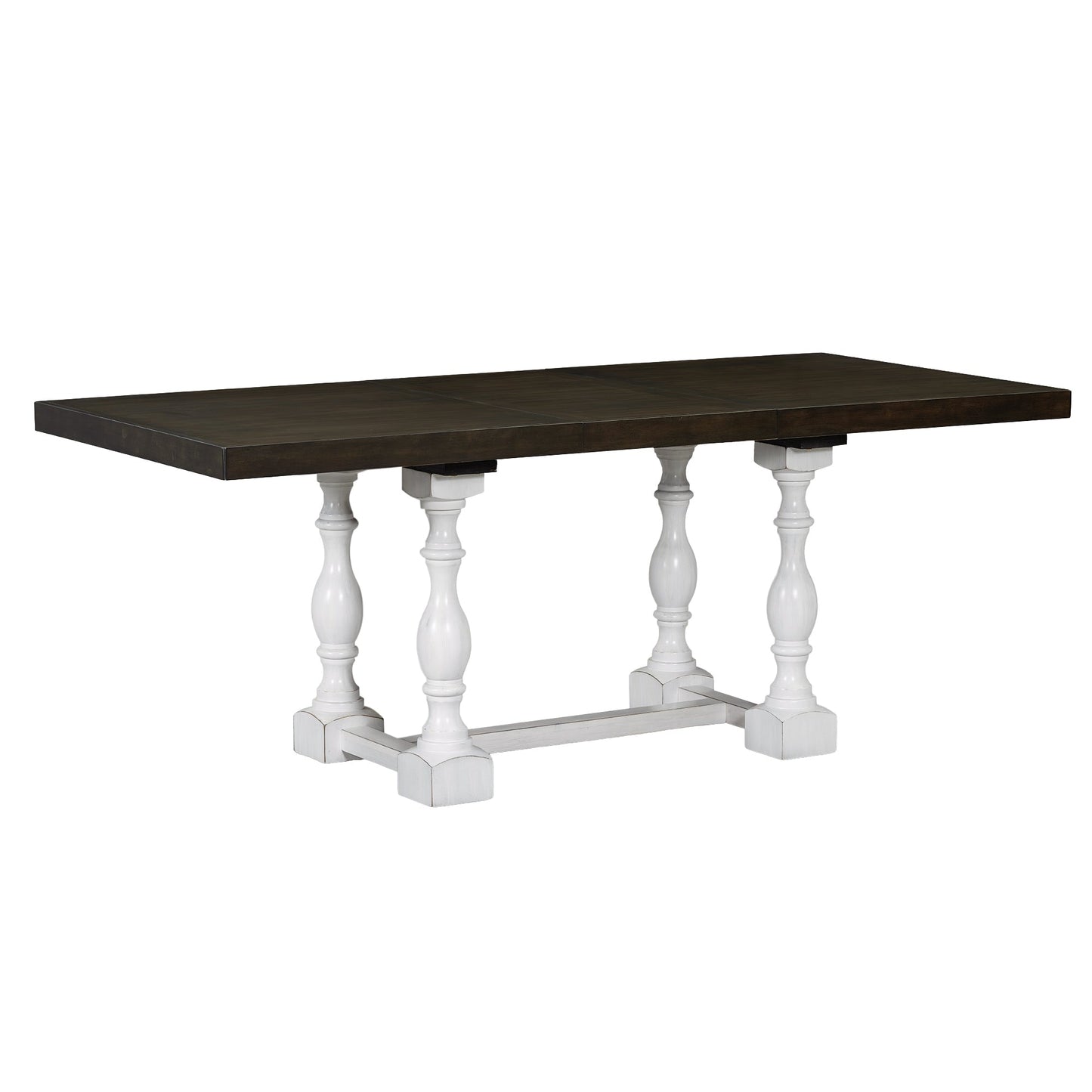Traditional 6-Piece 78inch Trestle Extendable Dining Table Set with One 18inch Removable Leaf Distressed White - Korvel