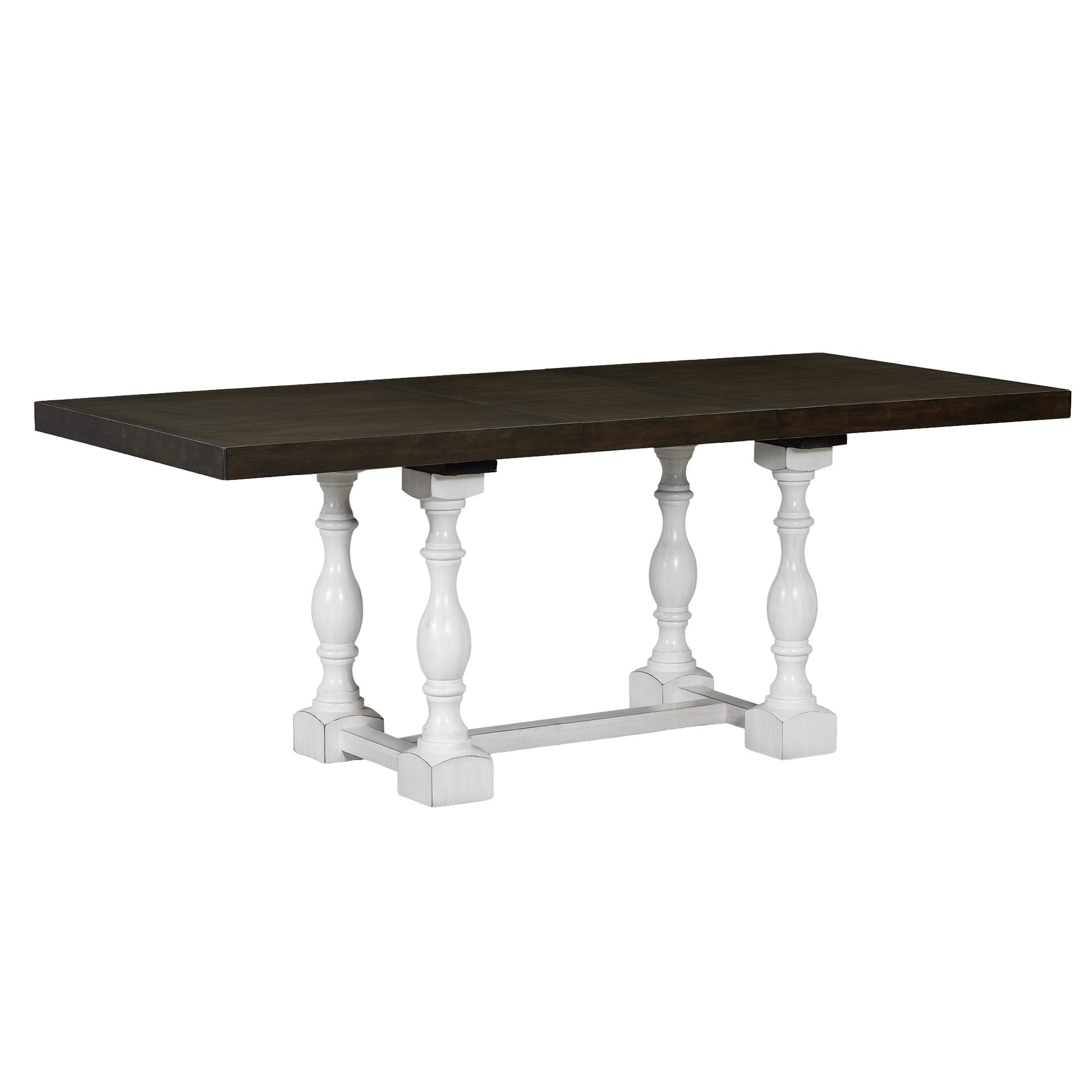 Traditional 6-Piece 78inch Trestle Extendable Dining Table Set with One 18inch Removable Leaf Distressed White - Korvel