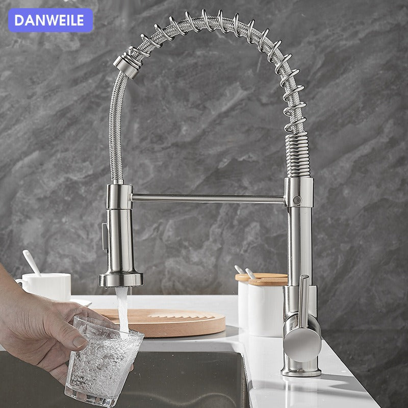 All copper rotatable cold and hot water dual mode sink, kitchen spring faucet - Korvel
