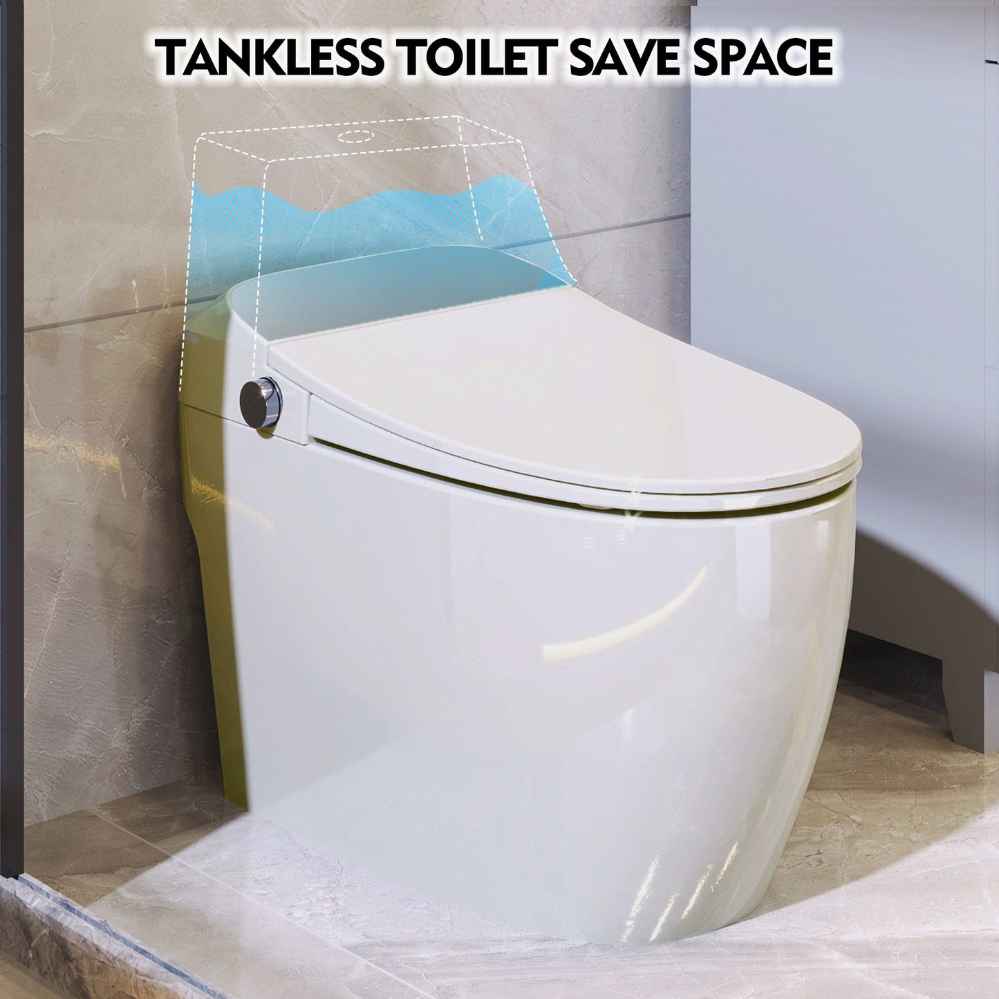 Heated seat intelligent toilet, integrated toilet, automatic flushing water tank toilet, with foot sensor flushing, white night - Korvel