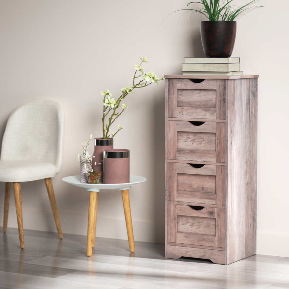 Floor Cabinet Wooden Storage Cabinet Home Office Living Room Bathroom Side Table Sturdy Modern 4 Drawers Grey - Korvel