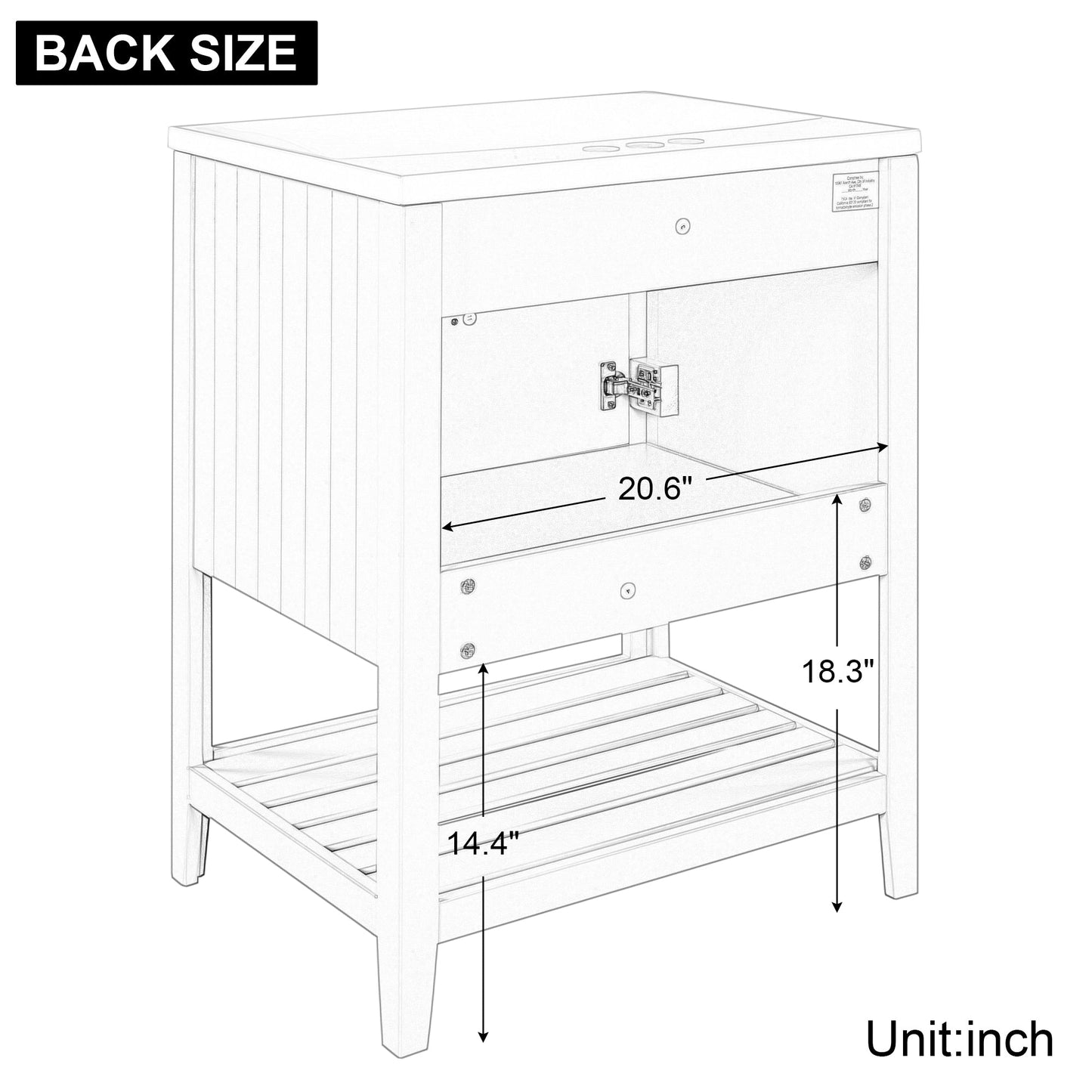 24" White Modern Sleek Bathroom Vanity Elegant Ceramic Sink with Solid Wood Frame Open Style Shelf - Korvel