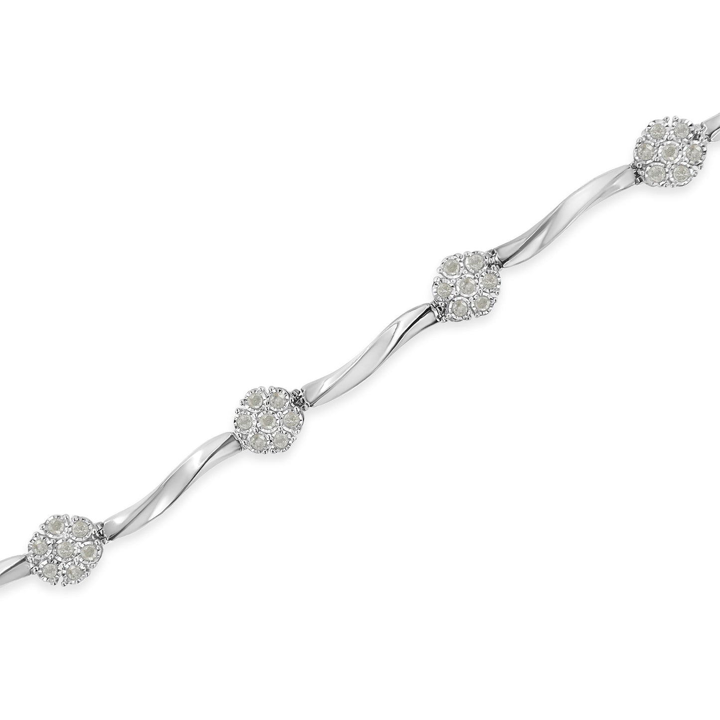 Bracelet de tennis en argent sterling .925 avec cluster de diamants