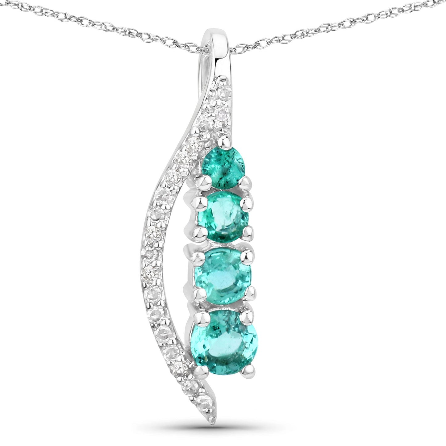 Colgante de Esmeralda Zambiana Genuina de 0.34 Quilates y Diamante Blanco en Oro Blanco de 14K