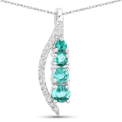 0.34 Carat Genuine Zambian Emerald and White Diamond Pendant in 14K White Gold